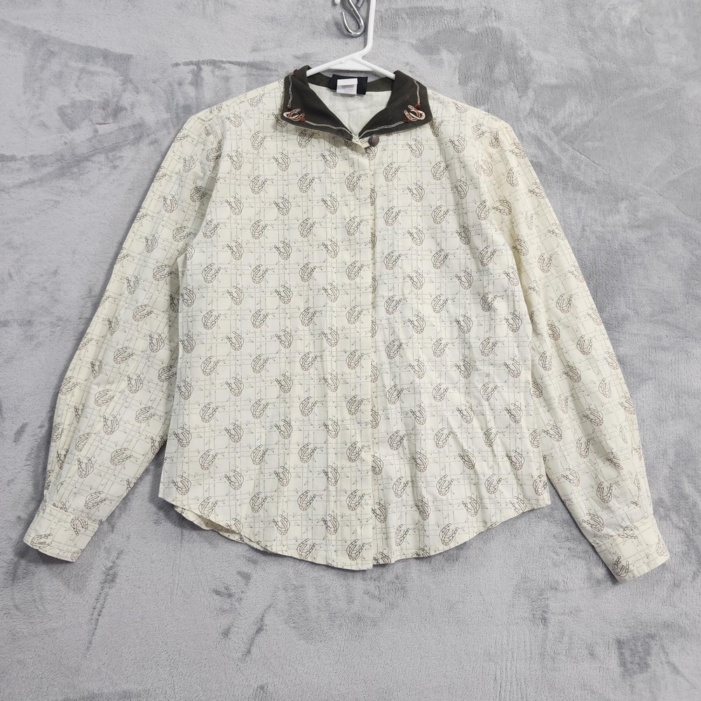 Vintage Rough Rider Shirt Womens S Cream Horseshoe Print Embroidered Western